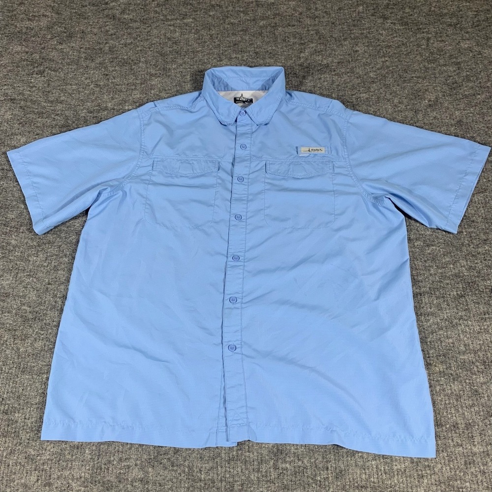 Habit Fishing Shirt Mens XL Blue Solar Factor 40+ UV Performance Short Sleeve